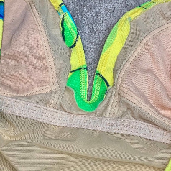 L 12 VTG La Blanca One Piece Textured Low Back Neon Bright Flower Print Swimsuit - Picture 9 of 9